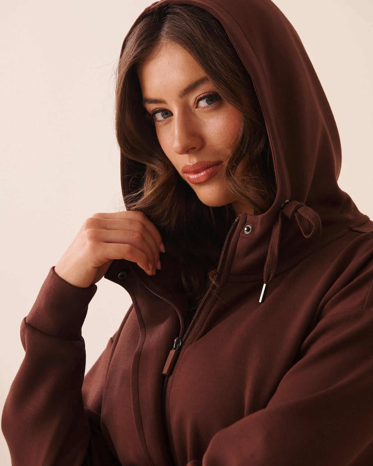 La Vie en Rose Brown Stone Women Double-Knit Zip-Up Hoodie SKU: 50100136_20131 Image 03