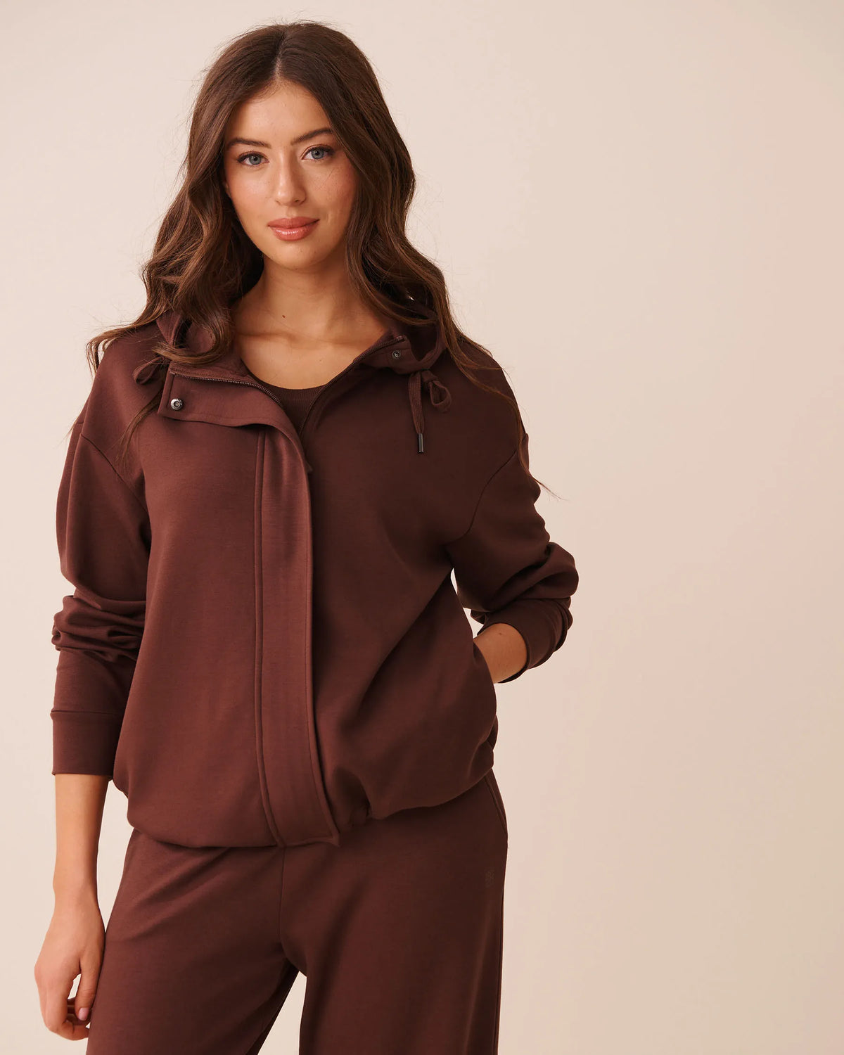 La Vie en Rose Brown Stone Women Double-Knit Zip-Up Hoodie SKU: 50100136_20131 Image 05