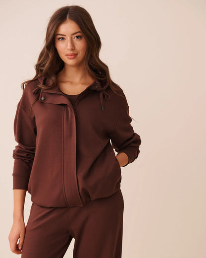La Vie en Rose Brown Stone Women Double-Knit Zip-Up Hoodie SKU: 50100136_20131 Image 05