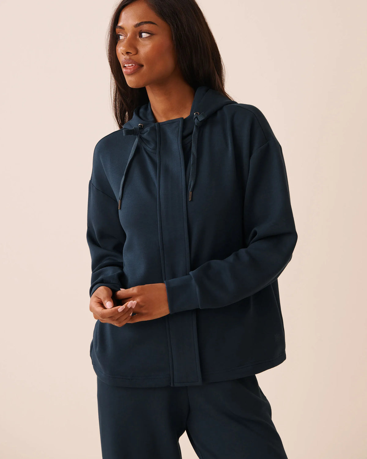 La Vie en Rose Midnight Navy Women Double-Knit Zip-Up Hoodie SKU: 50100136_40008 Image 02