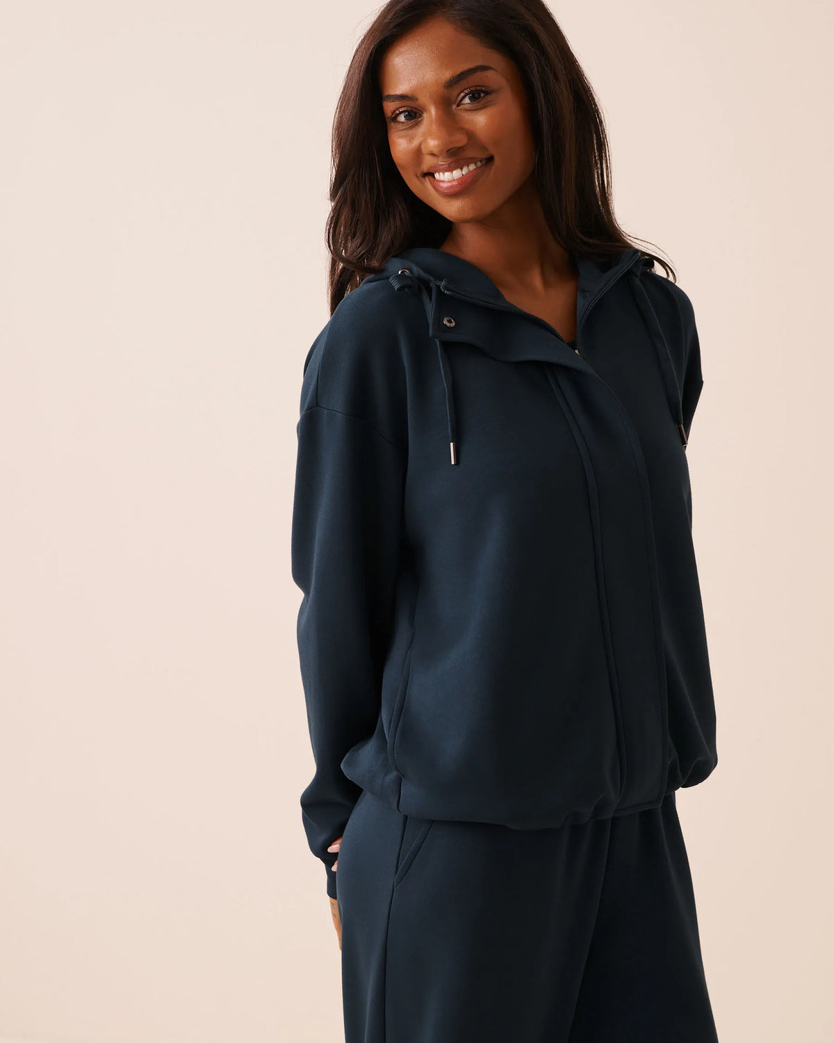 La Vie en Rose Midnight Navy Women Double-Knit Zip-Up Hoodie SKU: 50100136_40008 Image 04