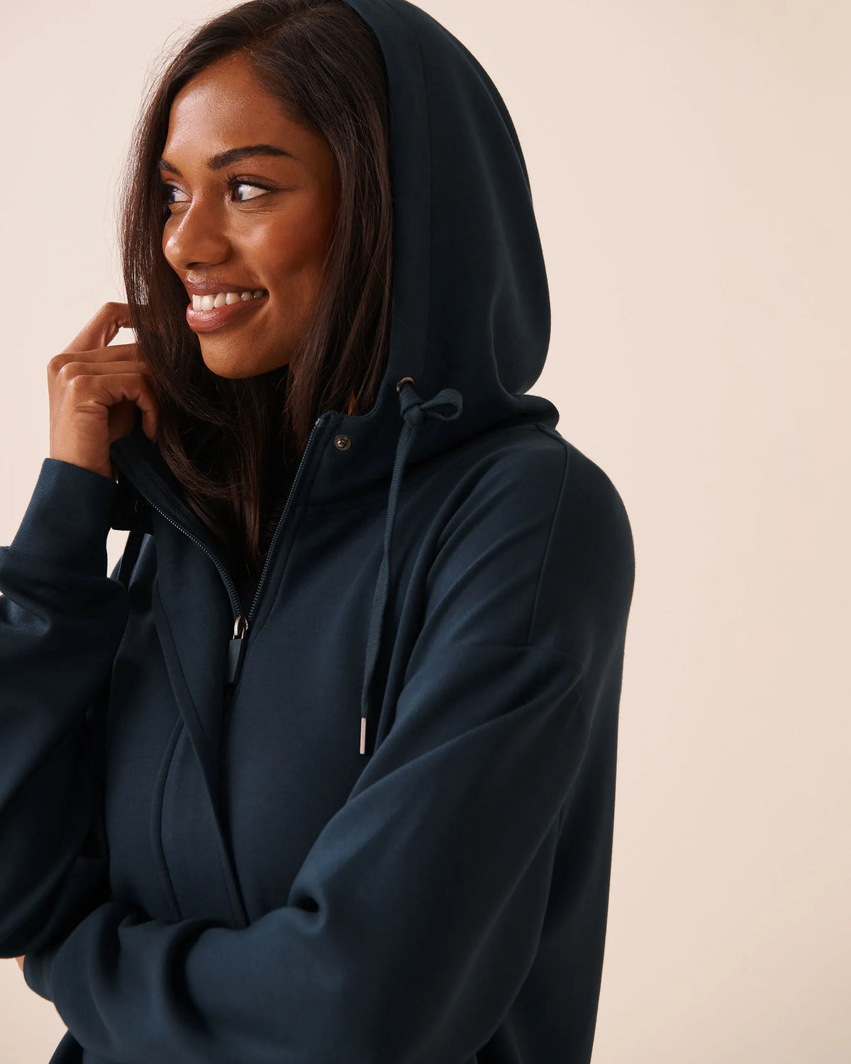 La Vie en Rose Midnight Navy Women Double-Knit Zip-Up Hoodie SKU: 50100136_40008 Image 06