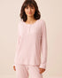 La Vie en Rose Chalk Pink Women Ribbed Knit Long Sleeve Henley Shirt SKU: 50100137_60042 Image 01