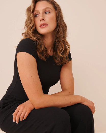 La Vie en Rose Black Beauty Women Ribbed Modal Short Sleeve T-Shirt SKU: 50100141_00001 Image 03