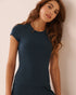 La Vie en Rose Midnight Navy Women Ribbed Modal Short Sleeve T-Shirt SKU: 50100141_40008 Image 01