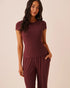 La Vie en Rose Burgundy Women Ribbed Modal Short Sleeve T-Shirt SKU: 50100141_50062 Image 01