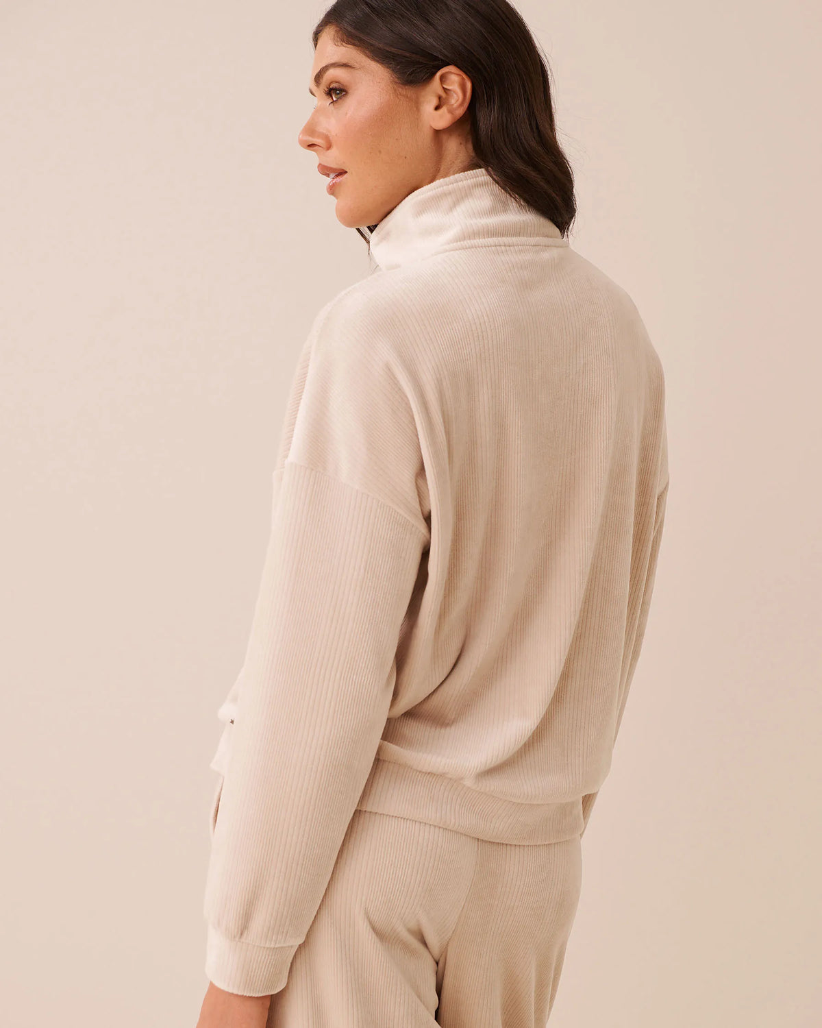 La Vie en Rose Mushroom Women Ribbed Velour Half-Zip Sweatshirt SKU: 50100144_20011 Image 02
