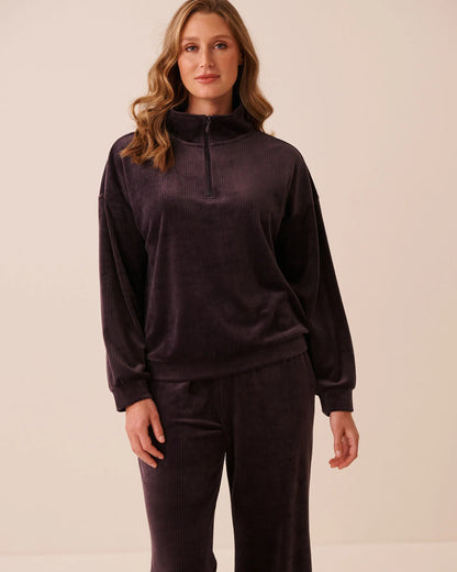 La Vie en Rose Plum Perfect Women Ribbed Velour Half-Zip Sweatshirt SKU: 50100144_50103 Image 01