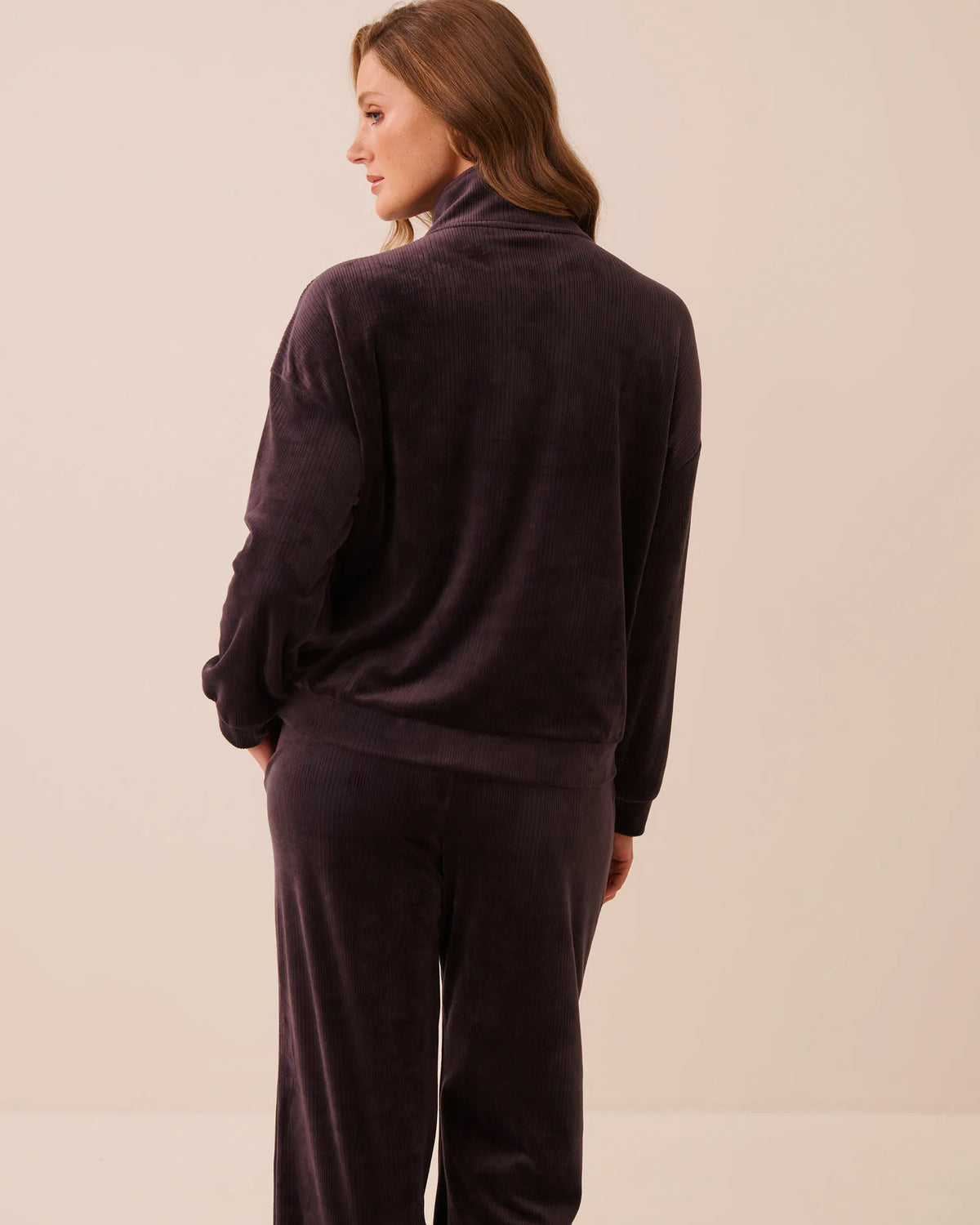 La Vie en Rose Plum Perfect Women Ribbed Velour Half-Zip Sweatshirt SKU: 50100144_50103 Image 02