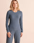La Vie en Rose China Blue Women Ribbed Modal Long Sleeve Top SKU: 50100146_40126 Image 01