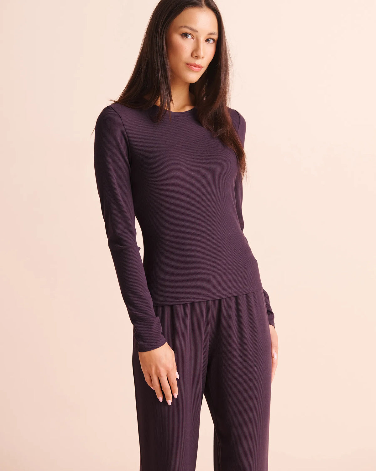 La Vie en Rose Plum Perfect Women Ribbed Modal Long Sleeve Top SKU: 50100146_50103 Image 01