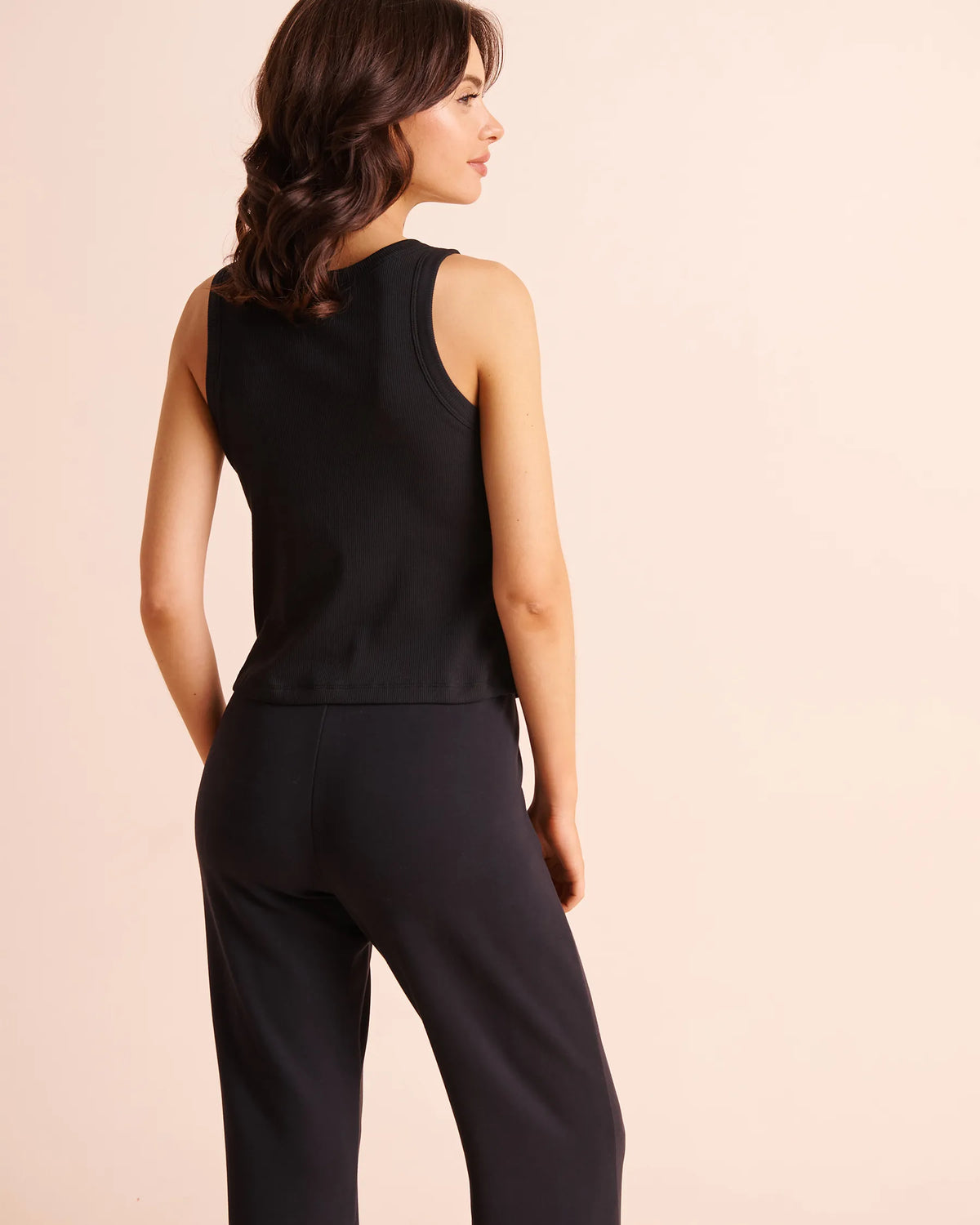 La Vie en Rose Black Beauty Women Ribbed Cotton Tank Top with Shelf Bra SKU: 50100147_00001 Image 02