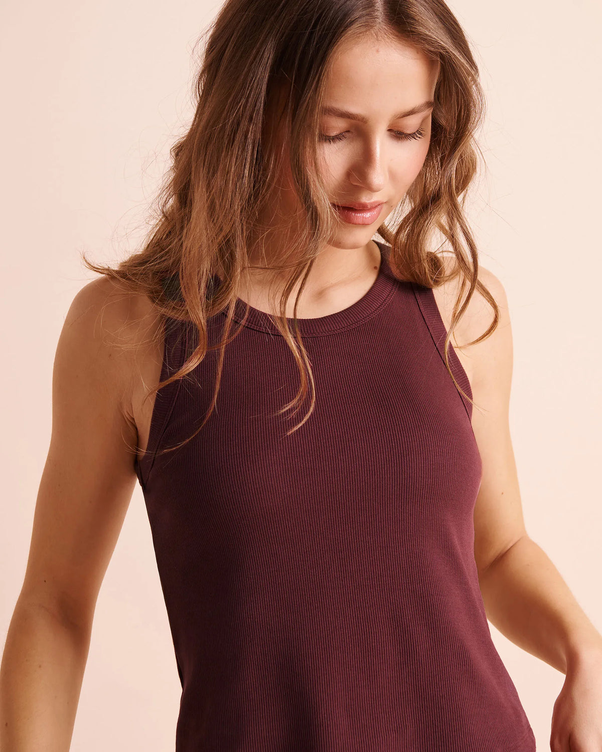 La Vie en Rose Burgundy Women Ribbed Cotton Tank Top with Shelf Bra SKU: 50100147_50062 Image 04