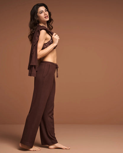 La Vie en Rose Brown Stone Women Ribbed Knit Pants SKU: 50200121_20131 Image 01