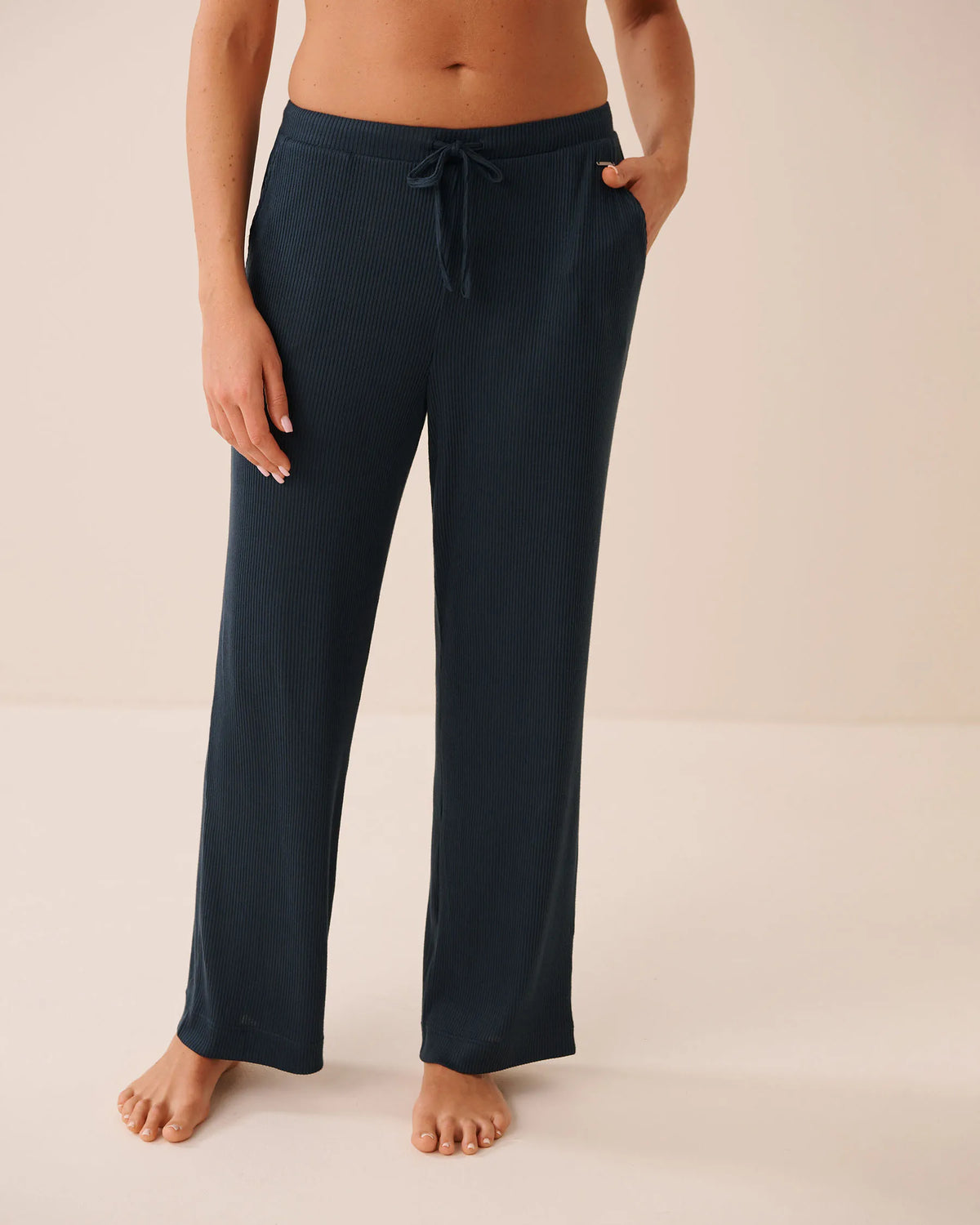 La Vie en Rose Midnight Navy Women Ribbed Knit Pants SKU: 50200121_40008 Image 01