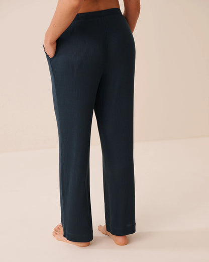 La Vie en Rose Midnight Navy Women Ribbed Knit Pants SKU: 50200121_40008 Image 02