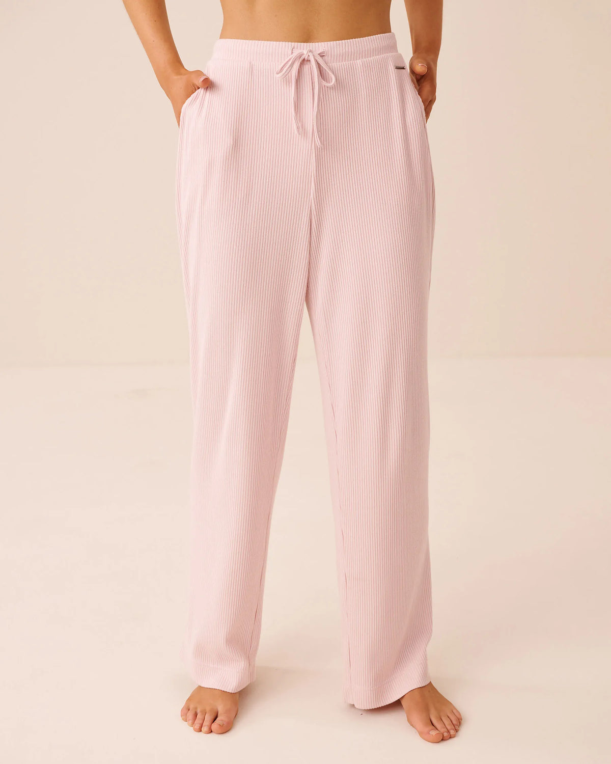La Vie en Rose Chalk Pink Women Ribbed Knit Pants SKU: 50200121_60042 Image 01