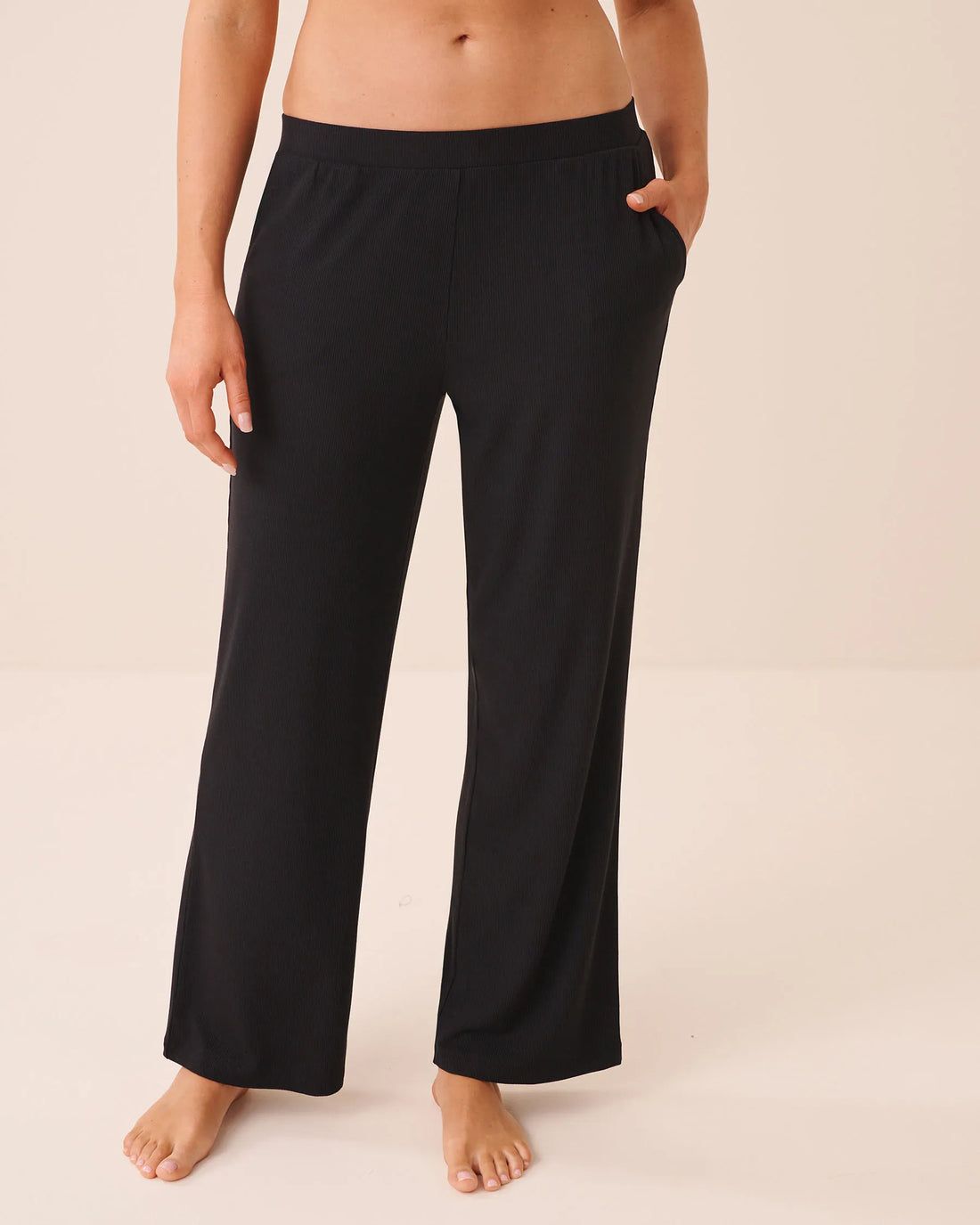 La Vie en Rose Black Beauty Women Ribbed Modal Pants SKU: 50200124_00001 Image 01