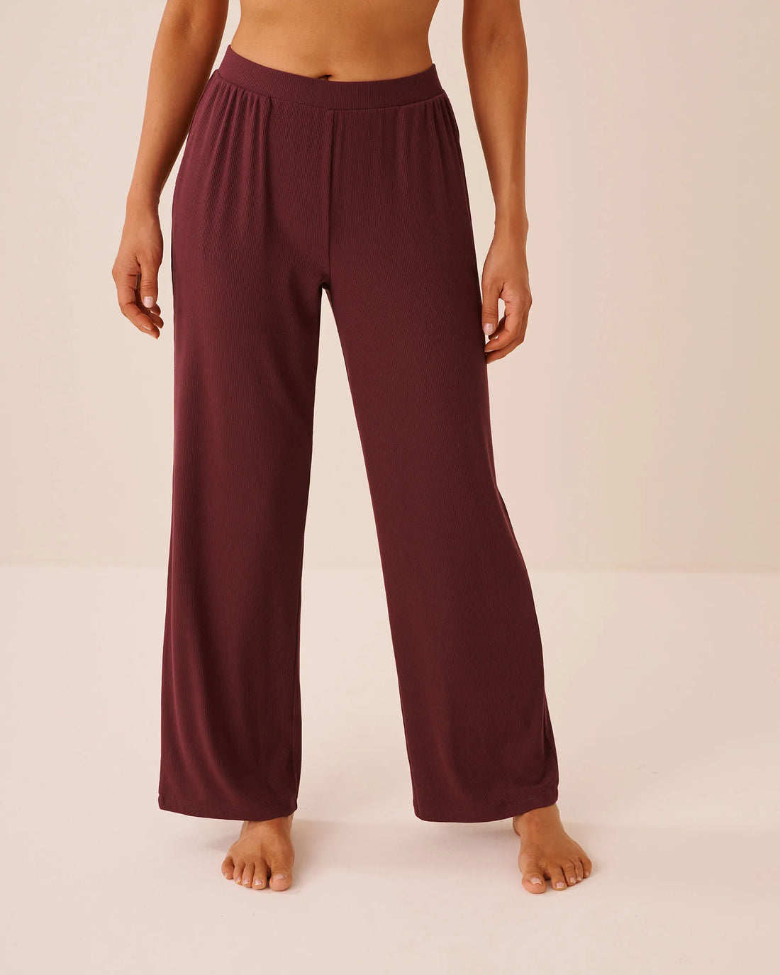 La Vie en Rose Burgundy Women Ribbed Modal Pants SKU: 50200124_50062 Image 01