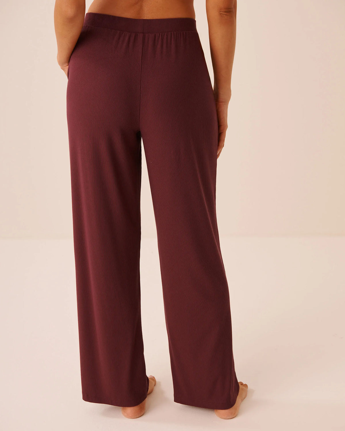 La Vie en Rose Burgundy Women Ribbed Modal Pants SKU: 50200124_50062 Image 02