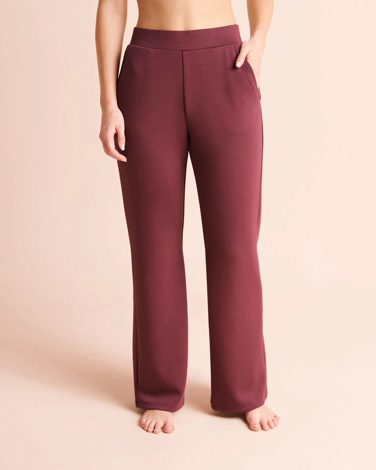 La Vie en Rose Burgundy Women Double-Knit Straight-Leg Pants SKU: 50200125_50062 Image 01