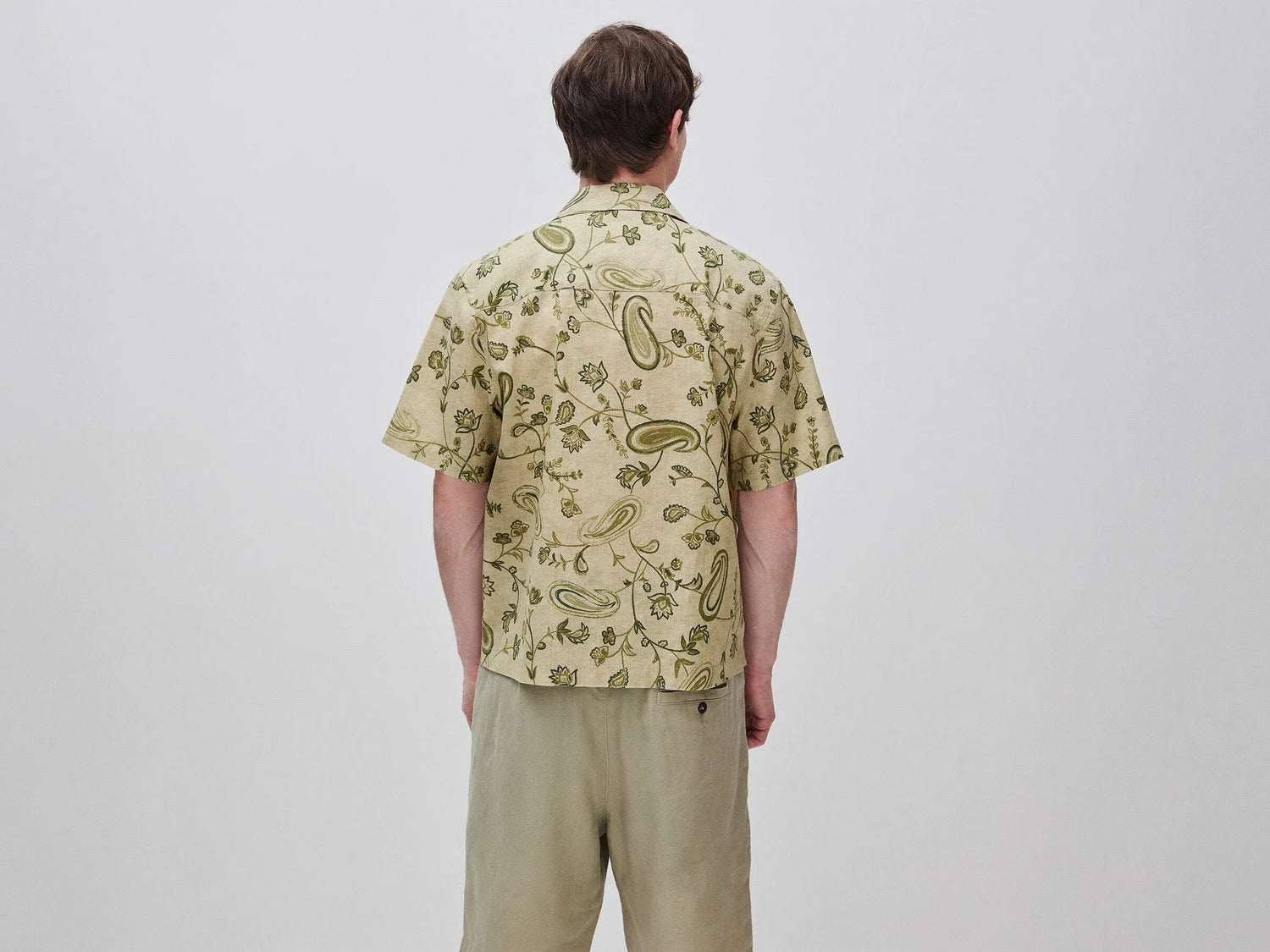 Benetton Light Green Men Printed Linen Blend Shirt SKU: 503SUQ05B_96K Image 02