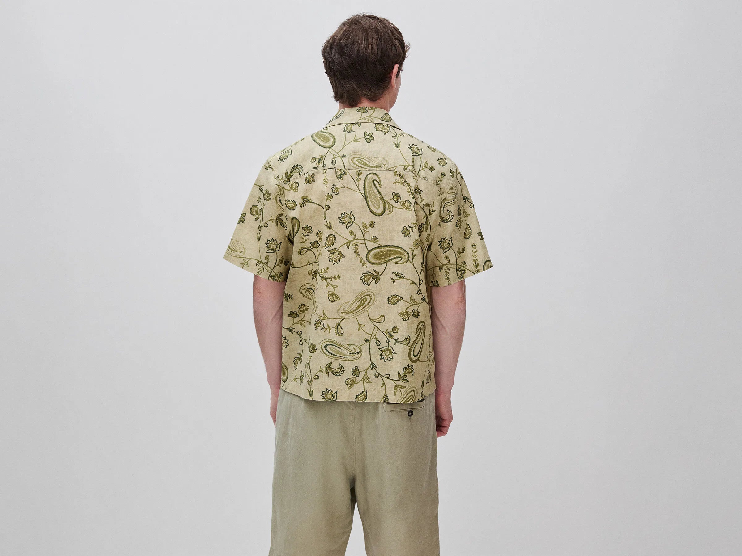 Benetton Light Green Men Printed Linen Blend Shirt SKU: 503SUQ05B_96K Image 02