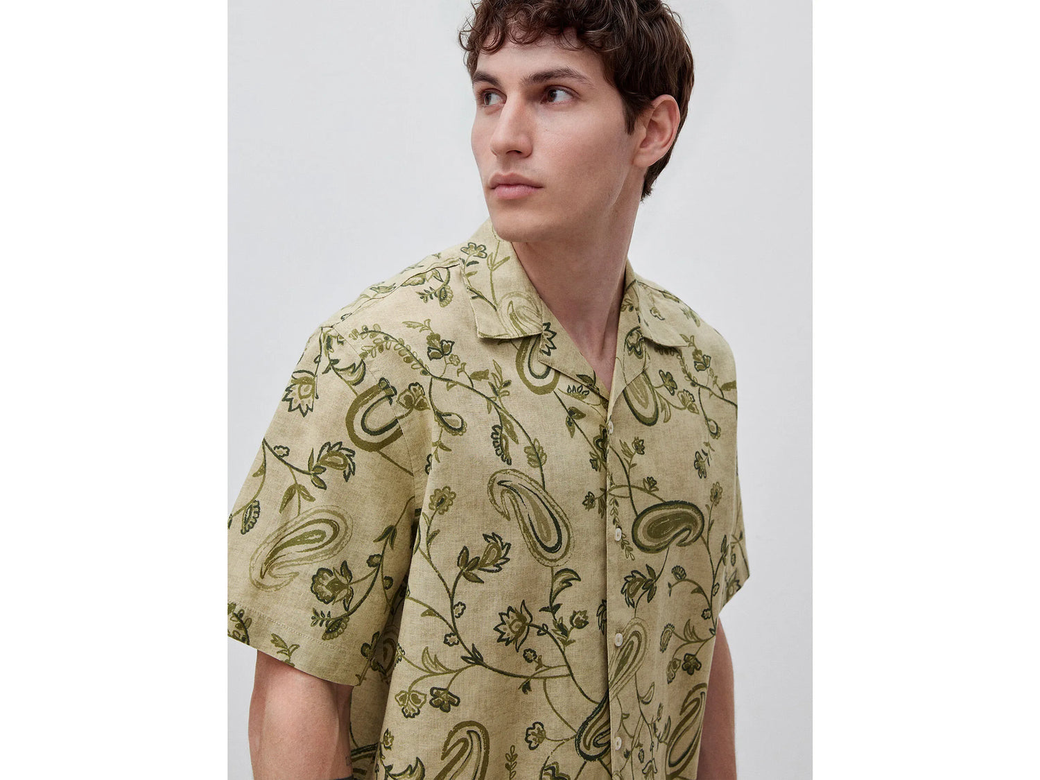 Benetton Light Green Men Printed Linen Blend Shirt SKU: 503SUQ05B_96K Image 04