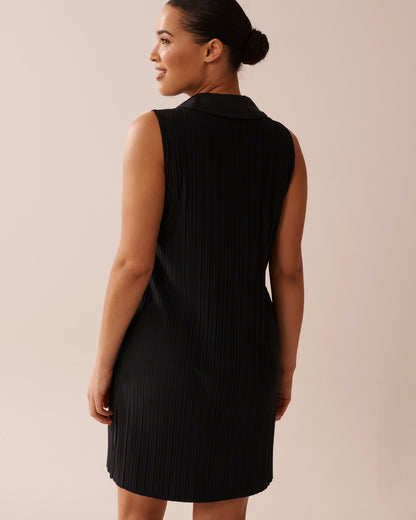 La Vie en Rose_Black Beauty_Lightweight Pleated Effect Shirt Collar Dress_50400042_00001_02