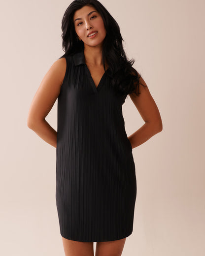 La Vie en Rose_Black Beauty_Lightweight Pleated Effect Shirt Collar Dress_50400042_00001_04