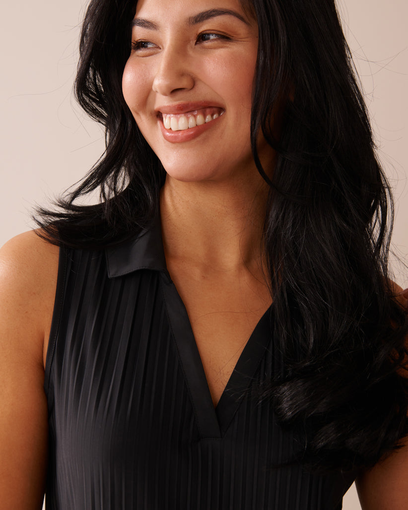 La Vie en Rose_Black Beauty_Lightweight Pleated Effect Shirt Collar Dress_50400042_00001_06