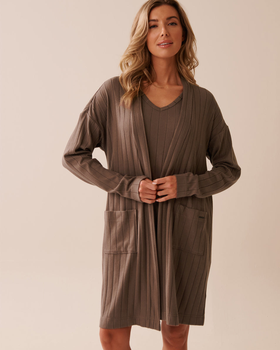 La Vie en Rose_Deep Taupe_Ribbed Long Cardigan_50500015_20094_01