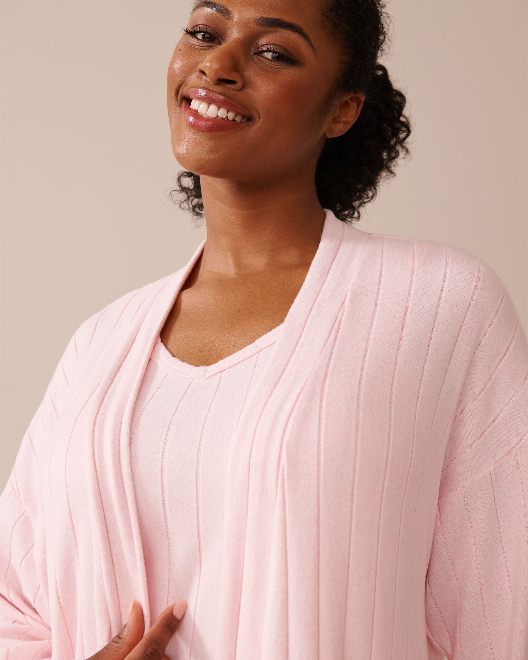 La Vie en Rose_Parfait Pink Mix_Ribbed Long Cardigan_50500015_60208_07
