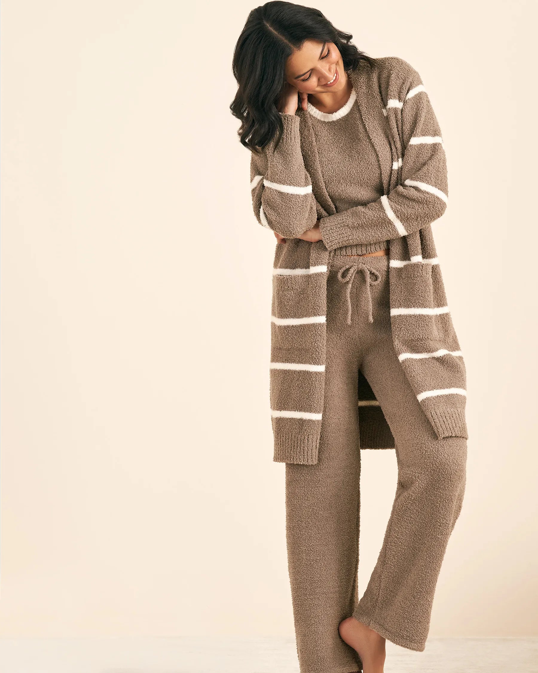 La Vie en Rose_Cinder &amp; Snow Stripes_Chenille Long Cardigan_50500016_P00449_01