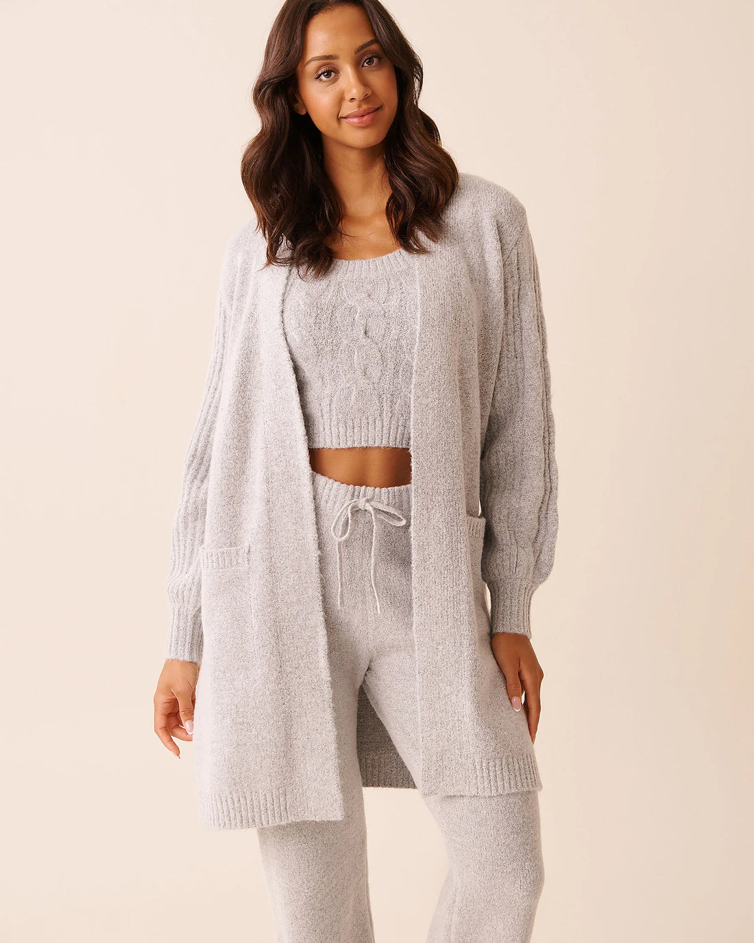 La Vie en Rose_Comfy Grey Mix_Cable Sleeve Knit Long Cardigan_50500017_00007_01