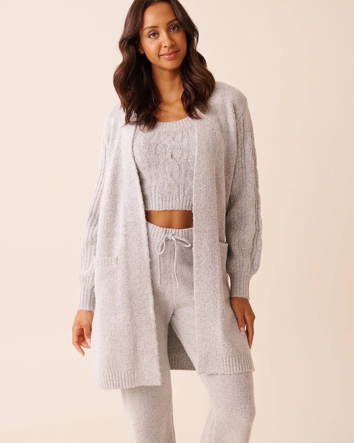 La Vie en Rose_Comfy Grey Mix_Cable Sleeve Knit Long Cardigan_50500017_00007_01