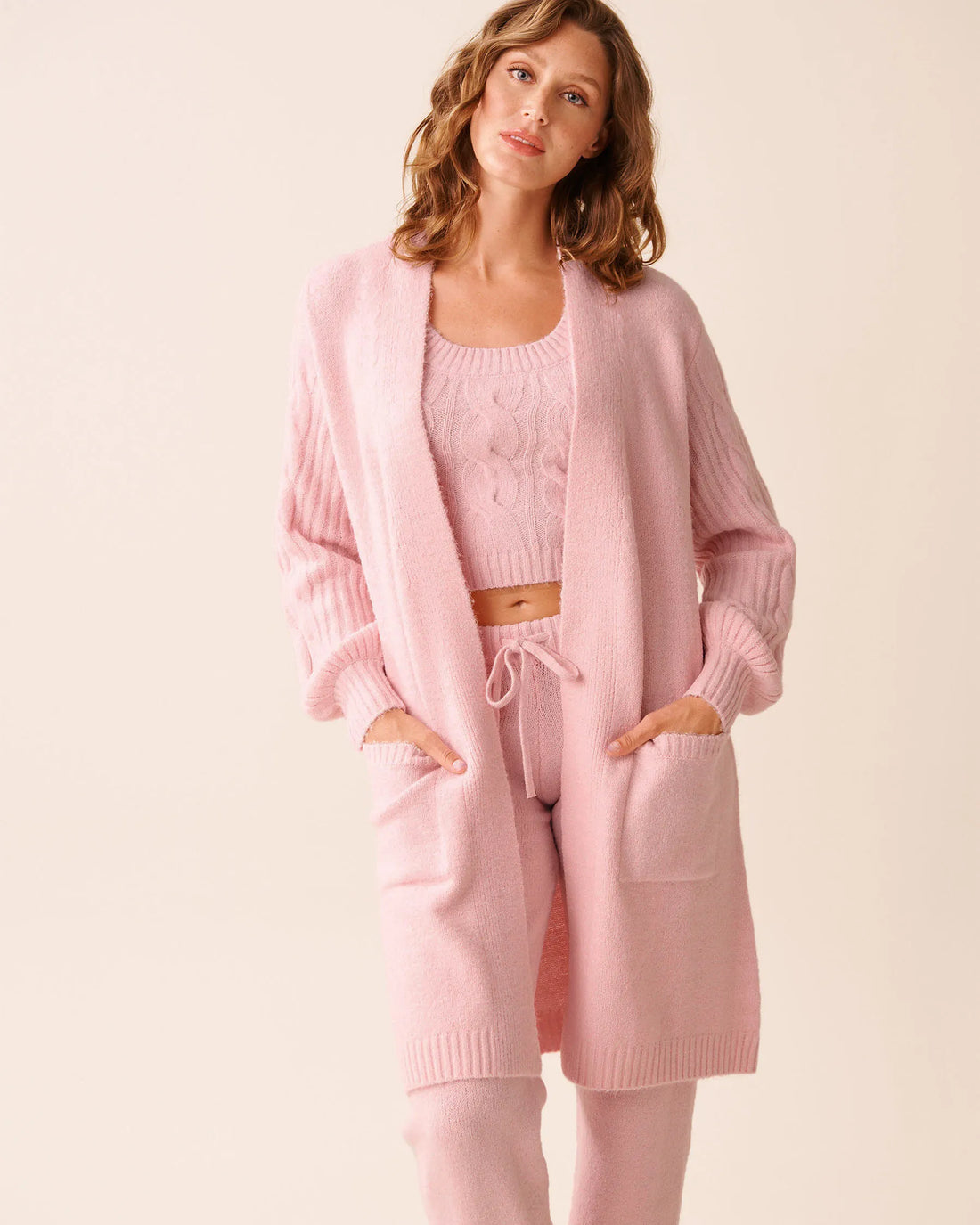 La Vie en Rose_Chalk Pink_Cable Sleeve Knit Long Cardigan_50500017_60042_01