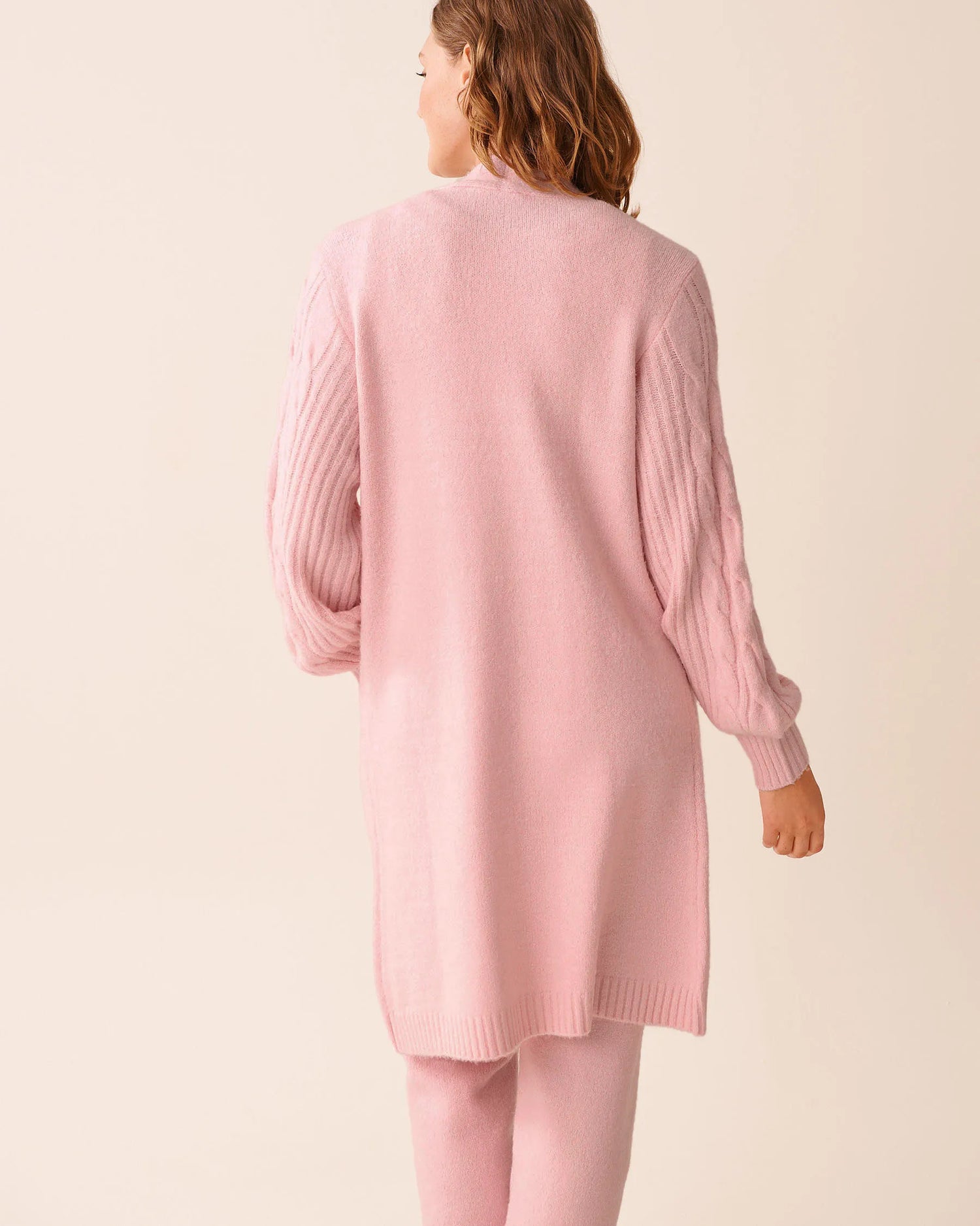 La Vie en Rose_Chalk Pink_Cable Sleeve Knit Long Cardigan_50500017_60042_02