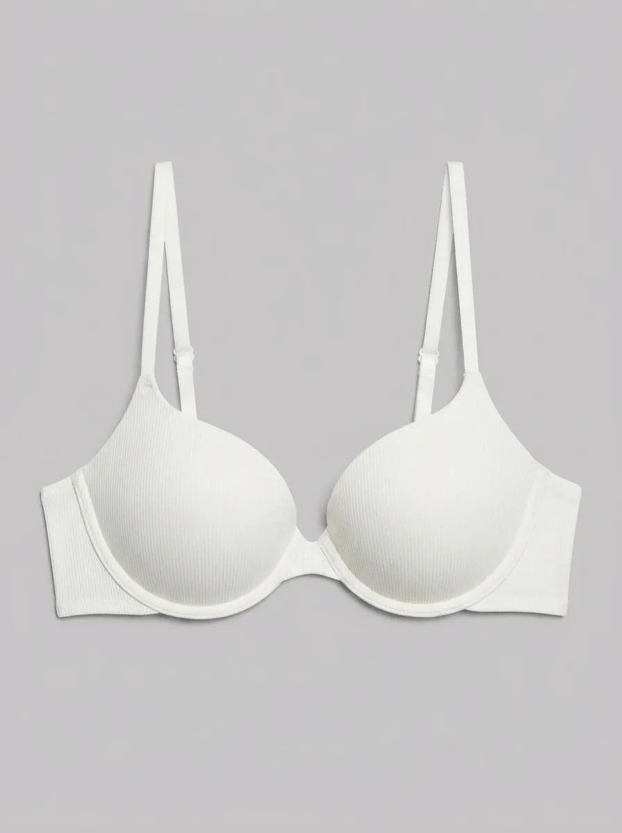 Women Secret Ivory Women GORGEOUS White Ribbed Cotton Push-Up Bra SKU: 5053868_96 Image 00