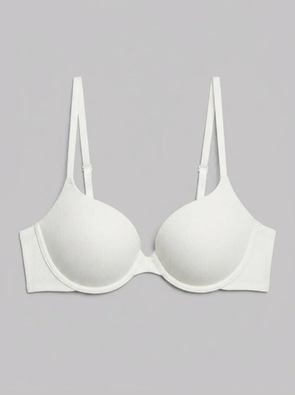 Women Secret Ivory Women GORGEOUS White Ribbed Cotton Push-Up Bra SKU: 5053868_96 Image 00