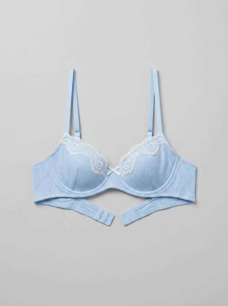 Women Secret Light Blue Women BEAUTIFUL Blue Ribbed Cotton Classic Bra in Different Cup Sizes SKU: 5053874_17 Image 00