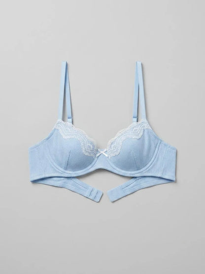 Women Secret Light Blue Women BEAUTIFUL Blue Ribbed Cotton Classic Bra in Different Cup Sizes SKU: 5053874_17 Image 00
