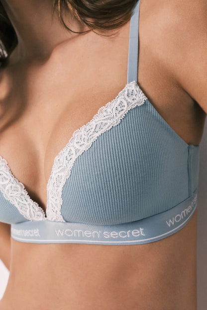 Women Secret Medium Blue Women CHARMING Green Ribbed Cotton Triangle Bra in Different Cup Sizes SKU: 5053883_15 Image 04