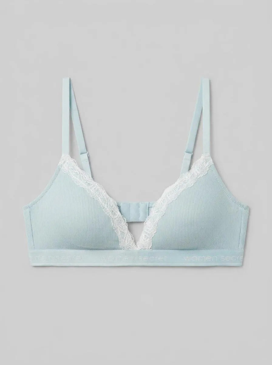 Women Secret Light Blue Women CHARMING Blue Cotton Ribbed Triangle Bra SKU: 5053884_17 Image 00