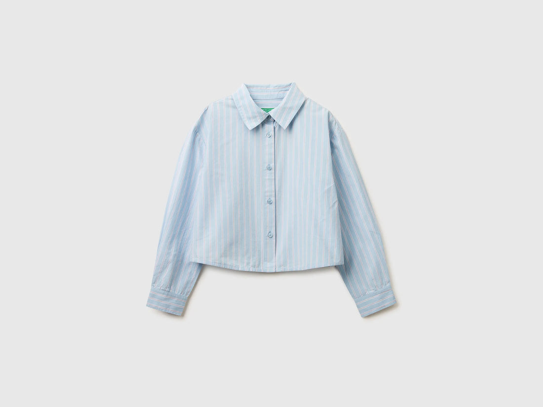 Benetton Light Blue Girls Striped Boxy Fit Shirt SKU: 50N7CQ04N_903 Image 01
