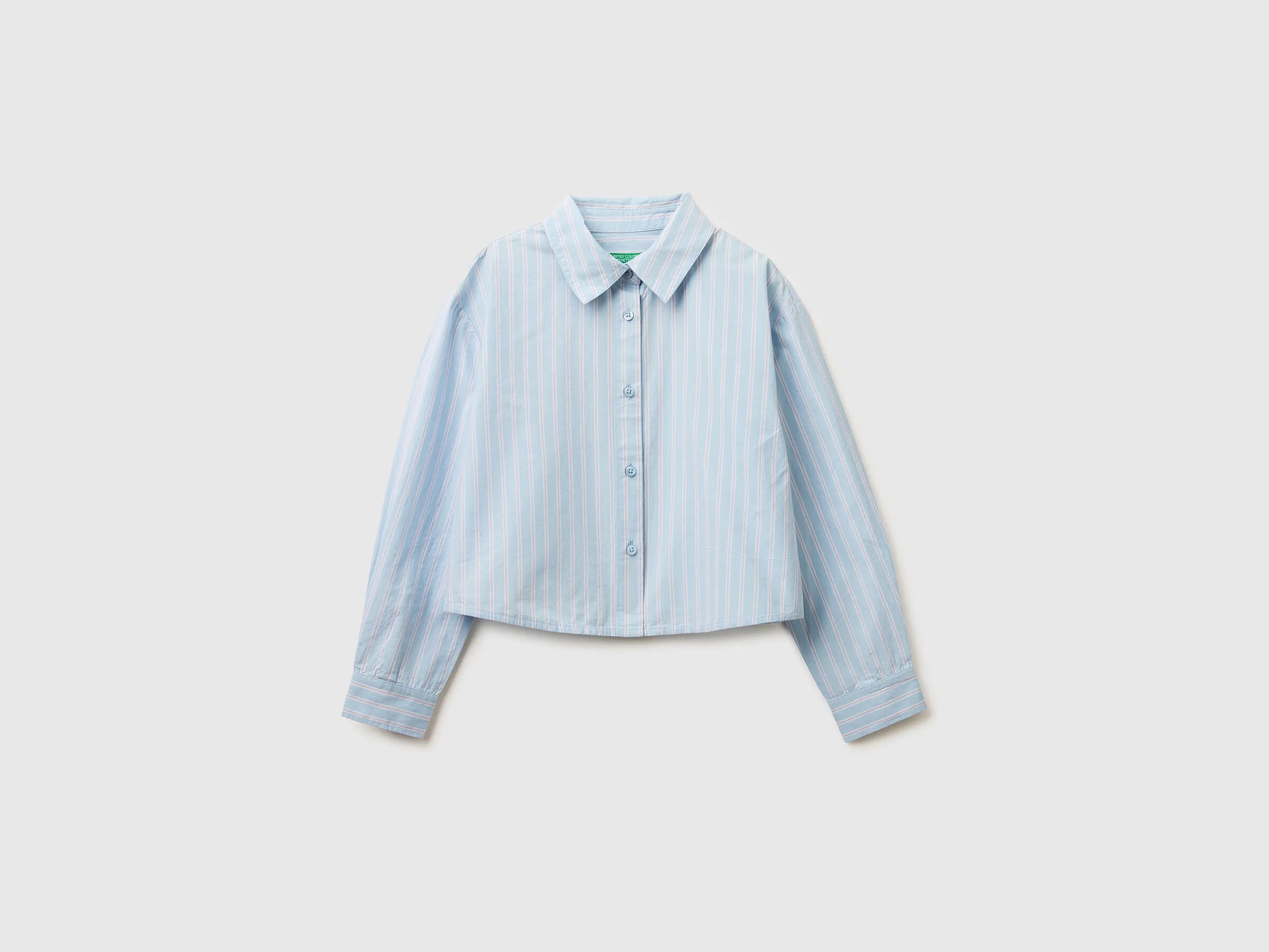 Benetton Light Blue Girls Striped Boxy Fit Shirt SKU: 50N7CQ04N_903 Image 01