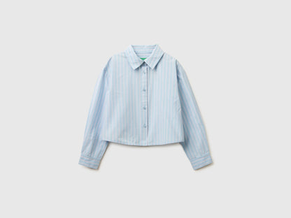 Benetton Light Blue Girls Striped Boxy Fit Shirt SKU: 50N7CQ04N_903 Image 01