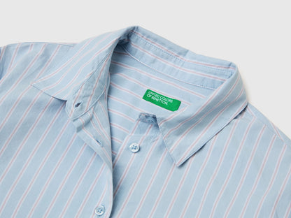 Benetton Light Blue Girls Striped Boxy Fit Shirt SKU: 50N7CQ04N_903 Image 03