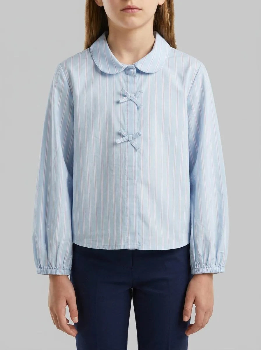 Benetton Light Blue Girls Striped Blouse with Bows SKU: 50N7GQ030_903 Image 00