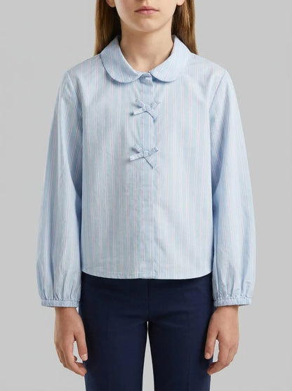 Benetton Light Blue Girls Striped Blouse with Bows SKU: 50N7GQ030_903 Image 00